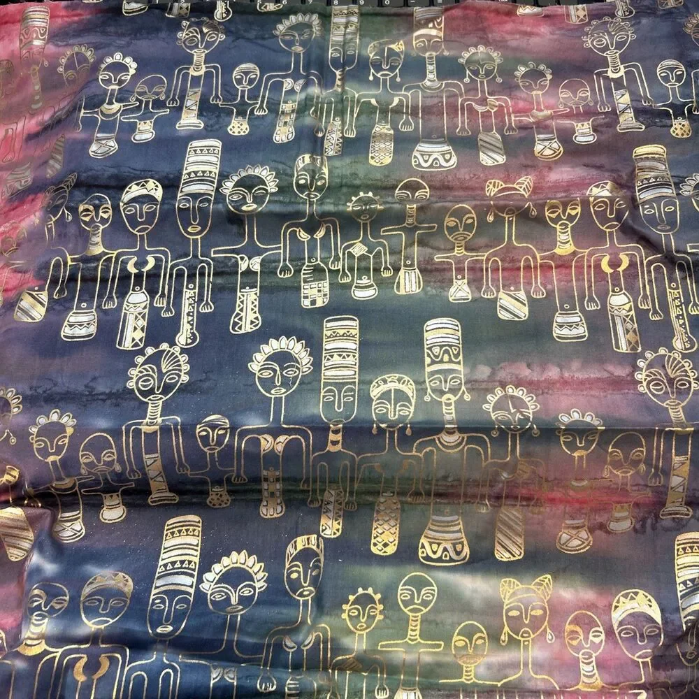 Cotton Quilting Fabric Tribal Print Batik Earth Tie Dye Gold Warrior Colorful